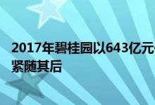 2017年碧桂园以643亿元位列全国房企拿地排行榜保利恒大紧随其后