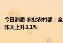 今日消息 农业农村部：全国农产品批发市场猪肉平均价格比昨天上升3.1%