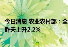 今日消息 农业农村部：全国农产品批发市场猪肉平均价格比昨天上升2.2%