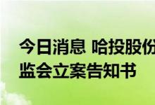 今日消息 哈投股份：全资子公司收到中国证监会立案告知书