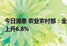 今日消息 农业农村部：全国农产品批发市场猪肉均价比昨天上升6.8%