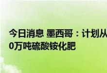 今日消息 墨西哥：计划从美国购买多达2万吨奶粉、多达100万吨硫酸铵化肥