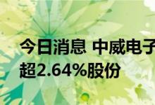 今日消息 中威电子：董事长石旭刚拟减持不超2.64%股份