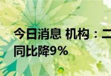 今日消息 机构：二季度全球智能手机出货量同比降9%