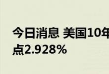 今日消息 美国10年期国债收益率触及日内低点2.928%