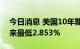 今日消息 美国10年期国债收益率跌至2周以来最低2.853%