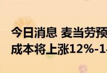 今日消息 麦当劳预计美国2022年食品和纸张成本将上涨12%-14%