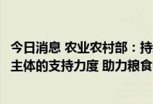 今日消息 农业农村部：持续加大对种粮农民特别是规模种粮主体的支持力度 助力粮食生产降本增效