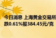 今日消息 上海黄金交易所黄金T+D 8月4日 周四晚盘收盘下跌0.61%报384.45元/克