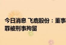 今日消息 飞鹿股份：董事夏灵根因涉嫌非国家工作人员受贿罪被刑事拘留