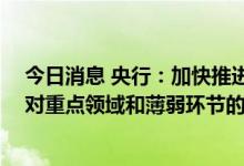 今日消息 央行：加快推进金融市场制度建设 加大债券市场对重点领域和薄弱环节的创新支持