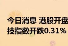 今日消息 港股开盘：恒指开跌0.23% 恒生科技指数开跌0.31%