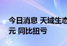 今日消息 天域生态：上半年净利2266.59万元 同比扭亏