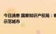 今日消息 国家知识产权局：确定国家知识产权强市建设试点示范城市