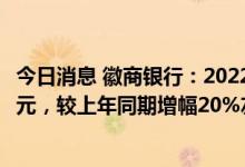 今日消息 徽商银行：2022年上半年净利润约人民币73.35亿元，较上年同期增幅20%左右