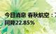 今日消息 春秋航空：7月客运量环增52.61% 同降22.85%