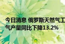 今日消息 俄罗斯天然气工业股份公司：年初至8月15日天然气产量同比下降13.2%