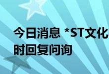 今日消息 *ST文化收到深交所监管函 因未及时回复问询