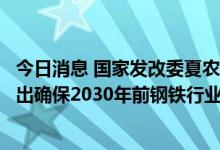 今日消息 国家发改委夏农：《钢铁行业碳达峰实施方案》提出确保2030年前钢铁行业实现碳达峰的目标