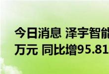 今日消息 泽宇智能：上半年净利润9633.52万元 同比增95.81%