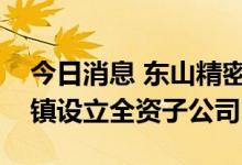 今日消息 东山精密：拟在江苏省昆山市千灯镇设立全资子公司