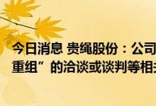 今日消息 贵绳股份：公司并不涉及与酒企业的“借壳”、“重组”的洽谈或谈判等相关行为