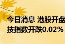 今日消息 港股开盘：恒指开跌0.06% 恒生科技指数开跌0.02%