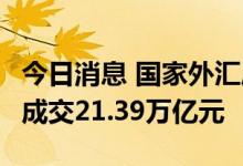 今日消息 国家外汇局：7月中国外汇市场总计成交21.39万亿元