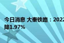 今日消息 大秦铁路：2022年上半年净利73.16亿元，同比下降1.97%