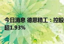 今日消息 德恩精工：控股股东、实际控制人雷永强拟减持不超1.93%