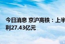 今日消息 京沪高铁：上半年净亏损10.28亿元，上年同期净利27.43亿元