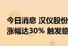 今日消息 汉仪股份午后拉升大涨25% 较开盘涨幅达30% 触发临停