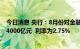 今日消息 央行：8月份对金融机构开展中期借贷便利操作共4000亿元  利率为2.75%