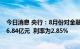 今日消息 央行：8月份对金融机构开展常备借贷便利操作共6.84亿元  利率为2.85%