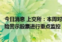 今日消息 上交所：本周对价格波动较大的泽达易盛和退市风险警示股票进行重点监控