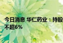 今日消息 华仁药业：持股7.59%的股东华仁世纪集团拟减持不超6%