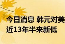 今日消息 韩元对美元汇率盘中跌破1370:1 为近13年半来新低