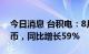 今日消息 台积电：8月销售额2181.3亿新台币，同比增长59%