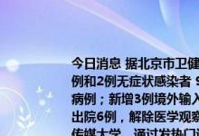 今日消息 据北京市卫健委消息，9月10日0时至24时，北京新增8例本土确诊病例和2例无症状感染者 9例隔离观察人员、1例发热门诊筛查发现，无新增疑似病例；新增3例境外输入确诊病例和4例无症状感染者，无新增疑似病例。治愈出院6例，解除医学观察的无症状感染者1例。本土病例确诊病例1：现住中国传媒大学，通过发热门诊筛查发现，9月10日诊断为确诊病例。确诊病例2至8：现住中国传媒大学，为隔离观察人员，9月10日诊断为确诊病例。无症状感染者1：现住北京化工大学昌平校区，为隔离观察人员，9月10日诊断为无症状感染者。