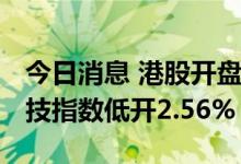 今日消息 港股开盘：恒指低开2.04% 恒生科技指数低开2.56%