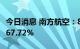 今日消息 南方航空：8月旅客周转量同比上升67.72%