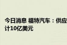 今日消息 福特汽车：供应链问题导致公司三季度成本高于预计10亿美元