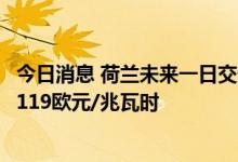 今日消息 荷兰未来一日交付的批发天然气价格下跌10.1%至119欧元/兆瓦时