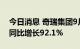 今日消息 奇瑞集团9月销售汽车14.53万辆，同比增长92.1%