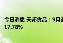 今日消息 天邦食品：9月商品猪销售收入9.18亿元 环比增长17.78%