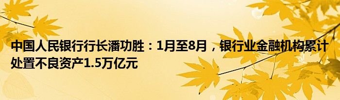 中国人民银行行长潘功胜：1月至8月，银行业金融机构累计处置不良资产1.5万亿元