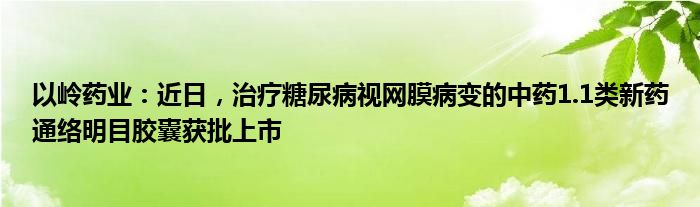 以岭药业：近日，治疗糖尿病视网膜病变的中药1.1类新药通络明目胶囊获批上市