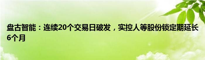 盘古智能：连续20个交易日破发，实控人等股份锁定期延长6个月