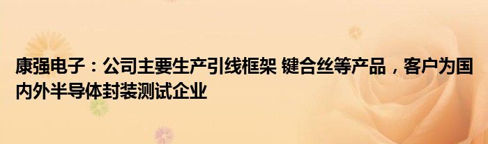 康强电子：公司主要生产引线框架 键合丝等产品，客户为国内外半导体封装测试企业