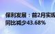 保利发展：前2月实现签约金额359.48亿元，同比减少43.68%